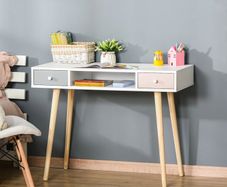 Kids Wooden Study Table Writing Desk with Drawer Ergonomic 39 x 19 x 30 White and Pink