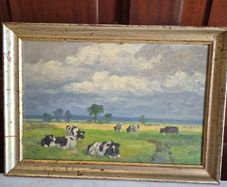 Original Oil Painting Cattle Landscape Signed H F Hartmann