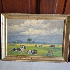 Original Oil Painting Cattle Landscape Signed H F Hartmann