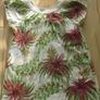 ladies tropical palm tree white top with green + pink floral design  small 8 -10 Image 2