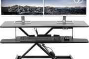 91cm Electric Motor Desk Converter Height Adjustable Riser Sit to Stand Dual Monitor and Laptop Workstation with Wide Keyboard Tray Black DESK-VE36B