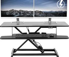 91cm Electric Motor Desk Converter Height Adjustable Riser Sit to Stand Dual Monitor and Laptop Workstation with Wide Keyboard Tray Black DESK-VE36B