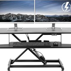 91cm Electric Motor Desk Converter Height Adjustable Riser Sit to Stand Dual Monitor and Laptop Workstation with Wide Keyboard Tray Black DESK-VE36B
