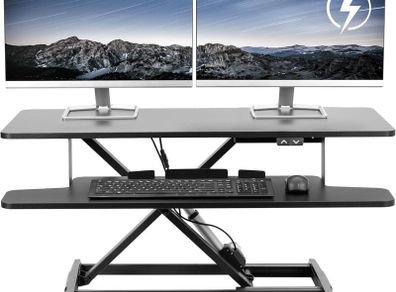 91cm Electric Motor Desk Converter Height Adjustable Riser Sit to Stand Dual Monitor and Laptop Workstation with Wide Keyboard Tray Black DESK-VE36B
