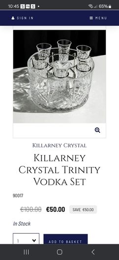 Killarney Crystal Trinity Collection Vodka set