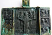 Antique Russian Orthodox Bronze Triptych Icon