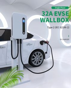 32A EVSE Wallbox EV Car Charger Electric Vehicle Charging Station Wall-mounted IP66 Type 2 Cable IEC 62196-2 Level 2 240V 7.6KW