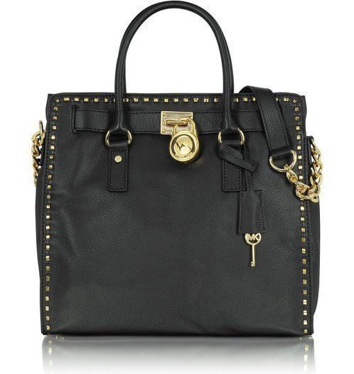 Michael Kors Black Leather Gold Chain Tote Bag