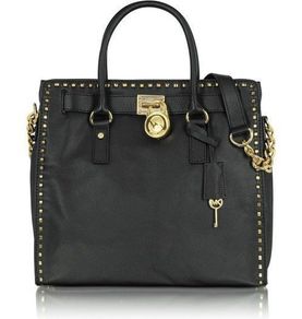 Michael Kors Black Leather Gold Chain Tote Bag