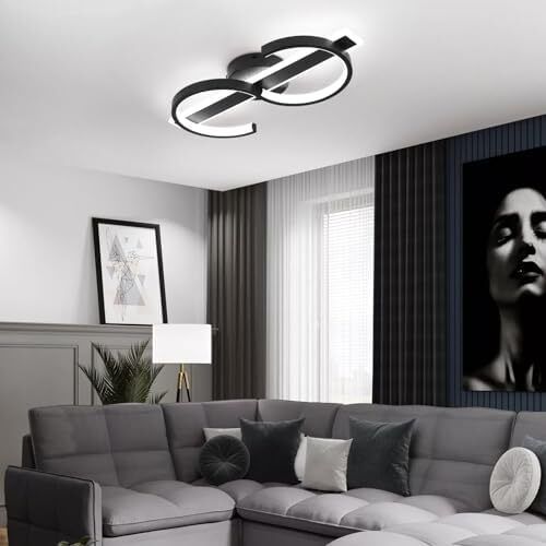 Modern Ceiling Lights LED, 45cm Black Dimmable Ceiling Lights Fixtures LED with Remote Control for Living Room Dining Room Bedroom Kitchen Hallway Offcie Indoor Light - 35W