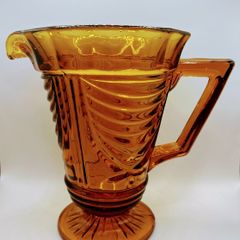 Large 1930s Art Deco Glass Amber Jug