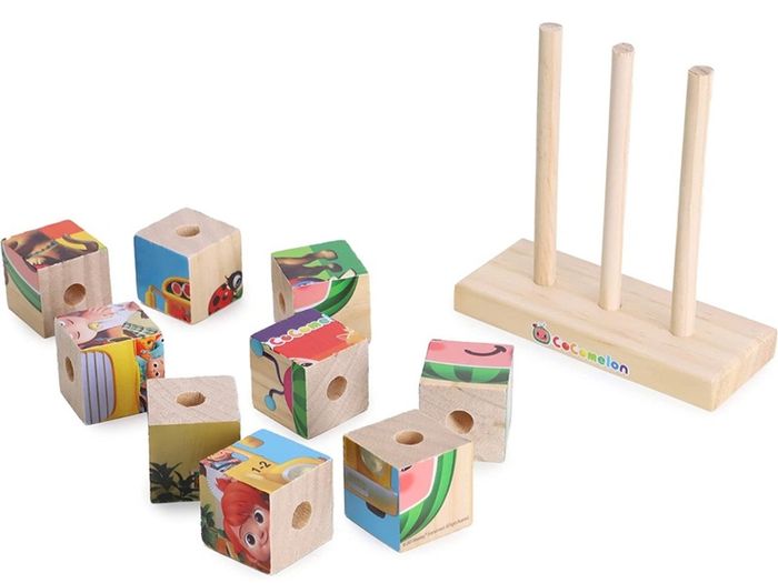 10 Piece Travel Size Wooden Stacking Block Puzzle - Educational Toddler Toys and Learning Development - Suitable from 18+ Months