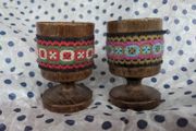 Two wooden egg holders