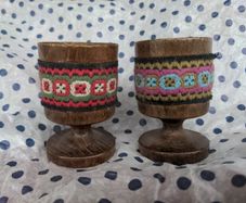 Two wooden egg holders