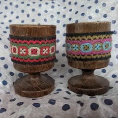Two wooden egg holders