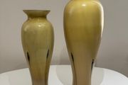 Pair of Caithness Glass (Ebony and Sand) Art Glass Vases with Original Labels