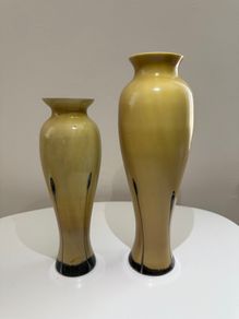 Pair of Caithness Glass (Ebony and Sand) Art Glass Vases with Original Labels