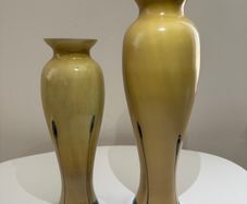 Pair of Caithness Glass (Ebony and Sand) Art Glass Vases with Original Labels