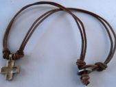 Mens Black Leather Surf Necklace With Cross. Adjustable. Latest Surf Trend
