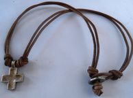 main image for ad Mens Black Leather Surf Necklace With Cross. Adjustable. Latest Surf Trend
