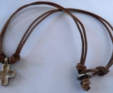 Mens Black Leather Surf Necklace With Cross. Adjustable. Latest Surf Trend