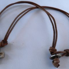 Mens Black Leather Surf Necklace With Cross. Adjustable. Latest Surf Trend