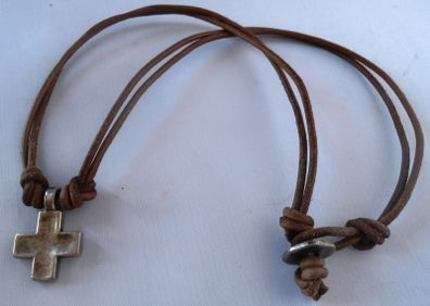 Mens Black Leather Surf Necklace With Cross. Adjustable. Latest Surf Trend