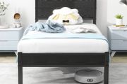Single Bed Frame with Wooden Headboard and Footboard