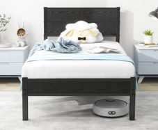 Single Bed Frame with Wooden Headboard and Footboard