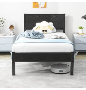 Single Bed Frame with Wooden Headboard and Footboard