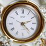 Vintage Landex Royal Craft White Porcelain Mantle Clock Gilt Trim, Doves Transistor Japan , in working order Image 7