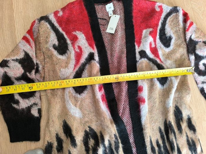 River Island Cardigan L Leopard Print Belted Open Front Red Black Boho Statement NEW good for Party concert