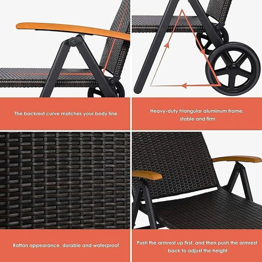 BRAND NEW Rattan Sun Lounger Beach Chair Adjustable Deck Chair Folding Loungers Outdoor Furniture