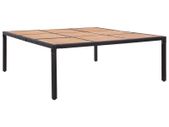 Garden Table Black 200x200x74 cm Poly Rattan and Acacia Wood