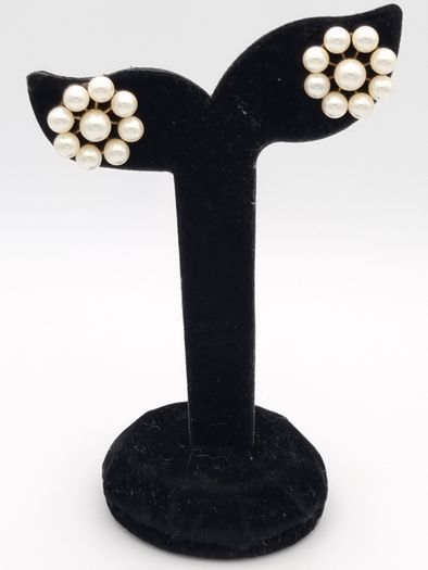 Vintage Gold Plated Faux Pearl Sterling Silver Earrings In Original Box
