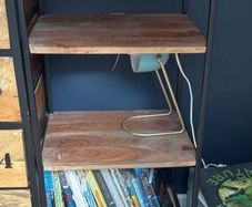 Oak and black metal frame bookshelf