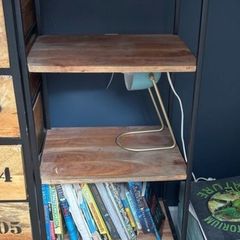 Oak and black metal frame bookshelf