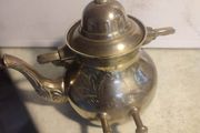 Antique Engraved Victorian Brass Hot Water Tea Kettle RARE EUC