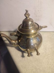 Antique Engraved Victorian Brass Hot Water Tea Kettle RARE EUC