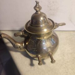 Antique Engraved Victorian Brass Hot Water Tea Kettle RARE EUC