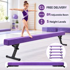 Adjustable Gymnastics Balance Beam for Kids 8ft Purple