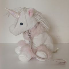 White and Pink Plush Unicorn with Glitter Horn and Pink Accessories