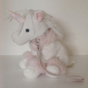 White and Pink Plush Unicorn with Glitter Horn and Pink Accessories