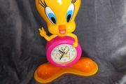 Rare Pink Tweety Alarm Clock, Tweety Table Clock, Tweety Clock, Table Clock, Clock, Tweety, Alarm Clock 1980's warmer bros looney tunes vintage