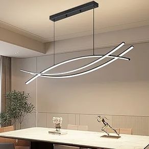 120CM Adjustable Pendant Light, Black Modern LED Ceiling Lights Dimmable 10 to 100 Kitchen Island Lighting 3000K/4500K/6000K 3 Color Chandeliers for Dining, Living Room