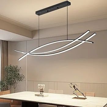 120CM Adjustable Pendant Light, Black Modern LED Ceiling Lights Dimmable 10 to 100 Kitchen Island Lighting 3000K/4500K/6000K 3 Color Chandeliers for Dining, Living Room