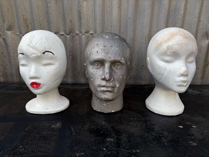 Retro vintage styrofoam polystyrene heads X3 c1960