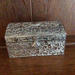Vintage Silver Tone Small Metal Chest Jewellery Box