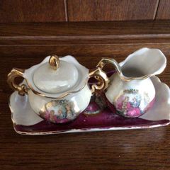 Vintage Minature Creamer & Sugar bowl set on tray