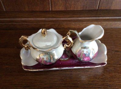 Vintage Minature Creamer & Sugar bowl set on tray